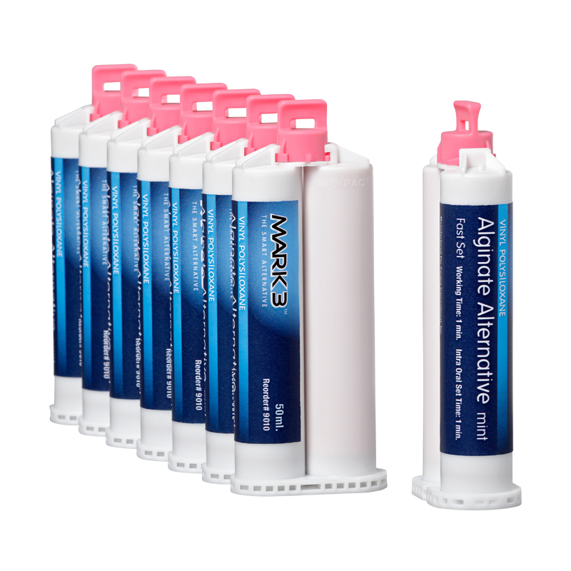 MARK3 | MARK3 VPS Alginate alternative, Fast set, Mint flavor, 8 x 50ml Cartridges per Box | 100-9010