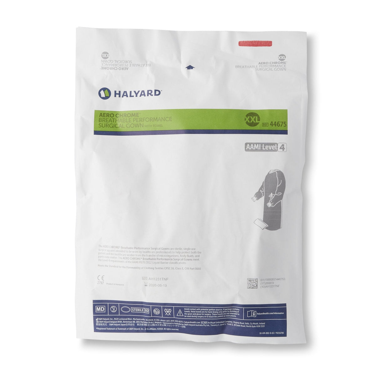 O&M Halyard Inc | Surgical Gown with Towel Aero Chrome Silver Sterile AAMI Level 4 Disposable | 44675