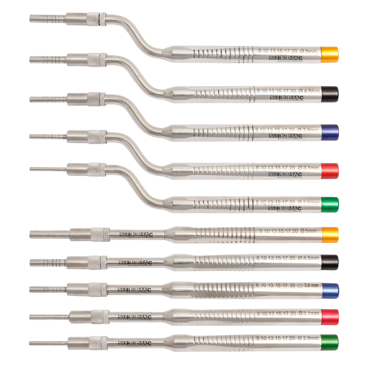 SurgiMac | Pro Series Osteotomes Kit: Set of 10pcs Sinus Lift Instruments, Stainless Steel, Pro Series, 10/Pk | OS-1000-P