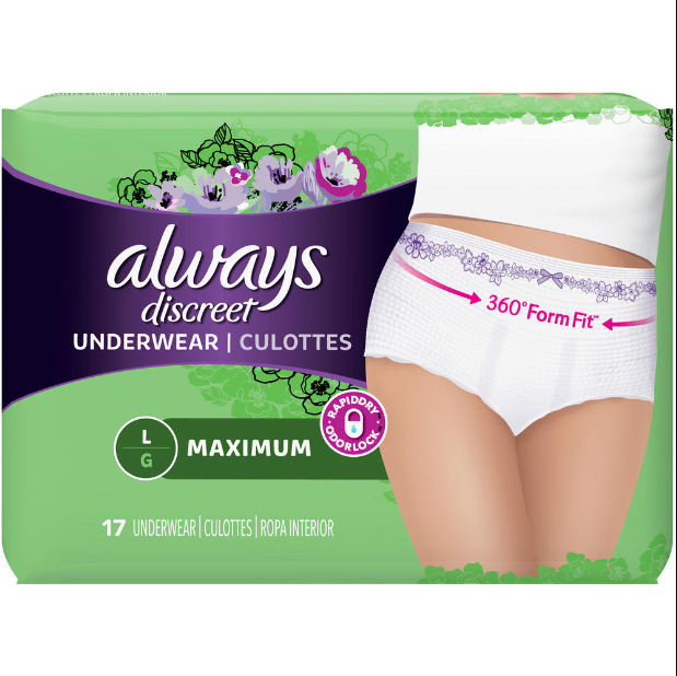 Procter & Gamble | Always Discreet, Incontinence Underwear for Women, Maximum, Large, 17/bx, 3bx/cs | 3700088757