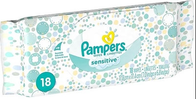 Procter & Gamble | Pampers Baby Wipes, Sensitive Pouch, 18/pk, 16pk/cs | 3700089282