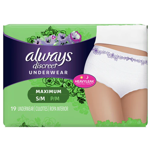 Procter & Gamble | Always Discreet, Incontinence Underwear for Women, Maximum, Small/medium, 19/bx, 3bx/cs | 3700088736