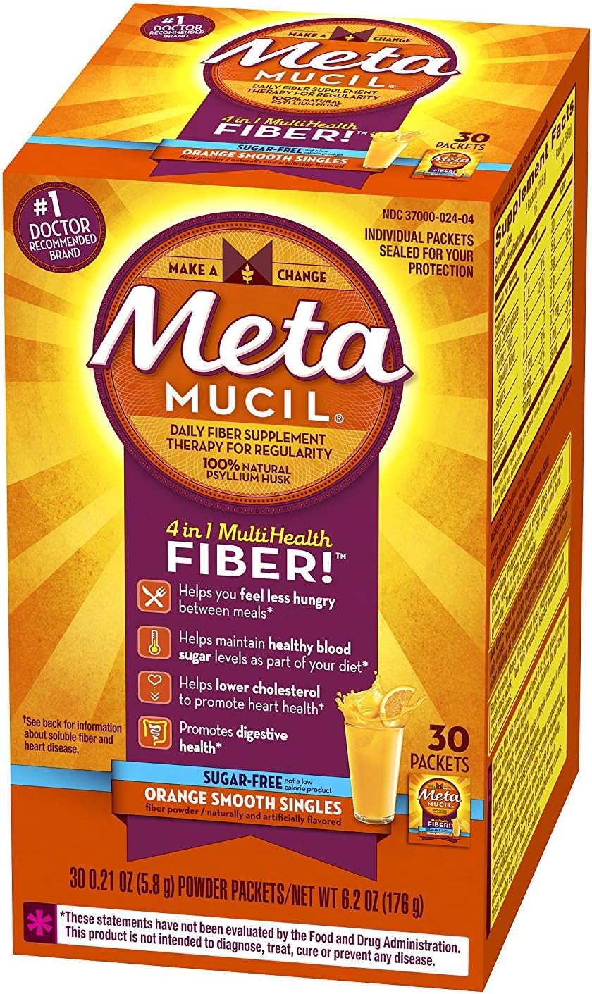 Procter & Gamble | Metamucil Psyllium Fiber Supplement, Sugar Packets, Orange Smooth, 30/bx, 12bx/cs. | 3700074087