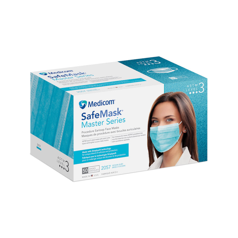 Medicom | SafeMask Astm Level 3 Master Series, Ocean Surf (Aquamarine), 50/bx, 10 bx/cs | 2057