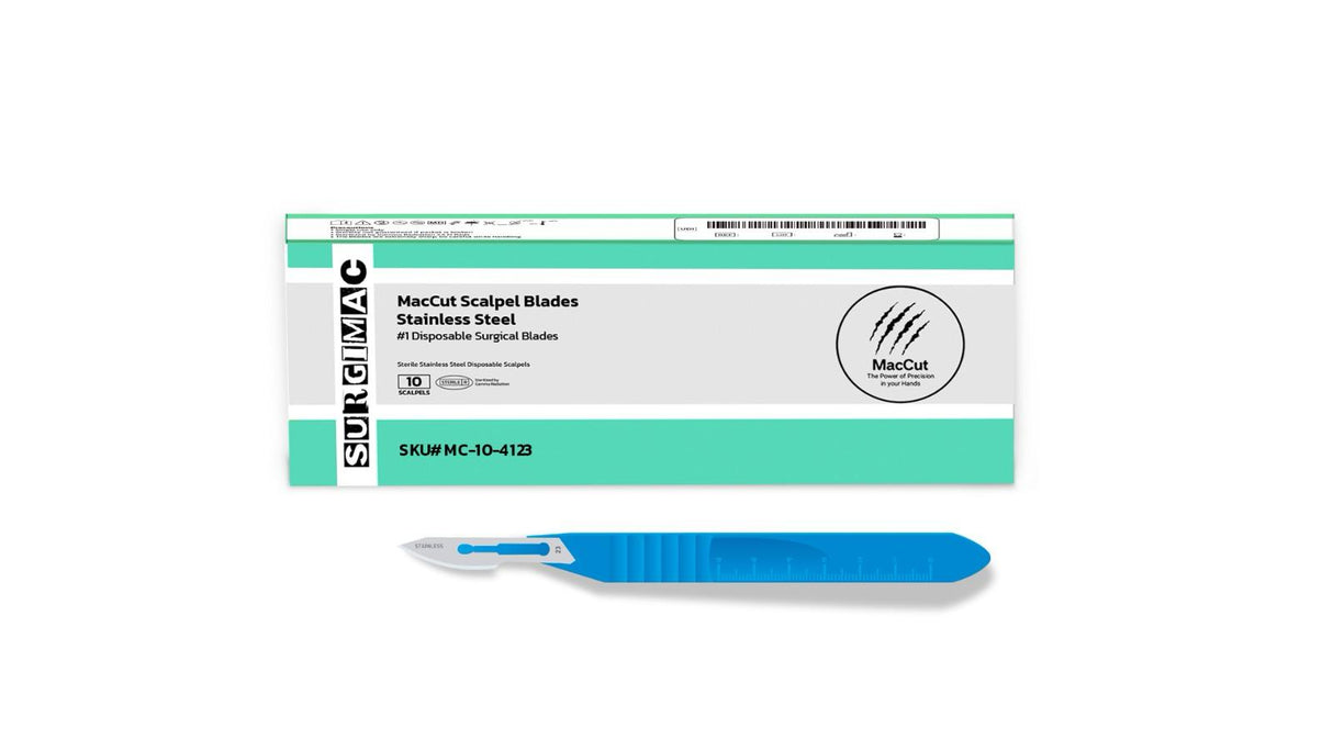 SurgiMac | #23 Sterile Stainless Steel Surgical Scalpel Blade with Plastic Handle | MacCut by SurgiMac | Box of 10 | MC-10-4123