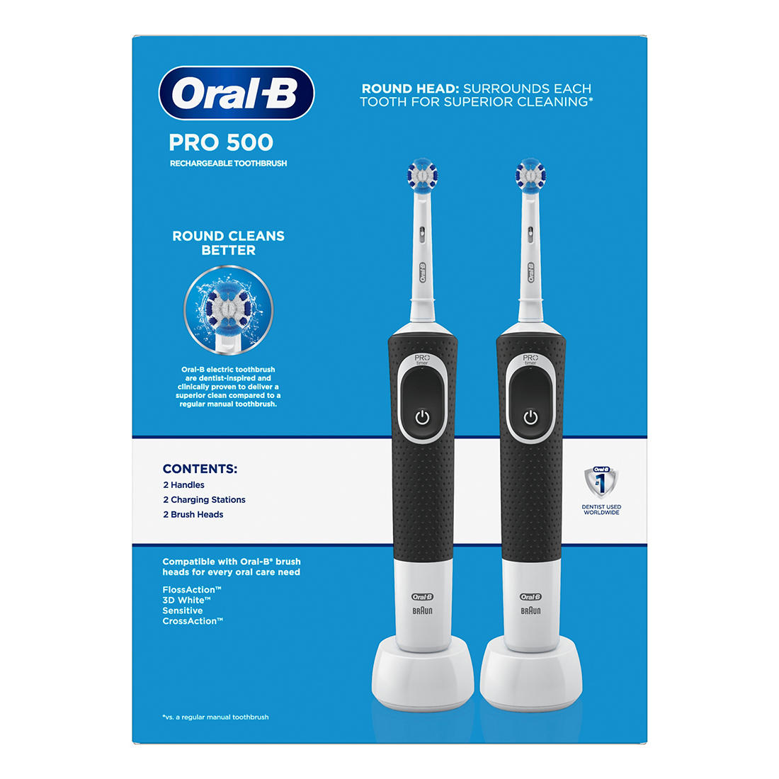 Procter & Gamble | Oral-B Pro 500 Precision Clean Electric Rechargeable Toothbrush, 2 ct. | 264194