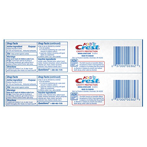 Crest | Crest Kid's Cavity Protection Toothpaste, Sparkle Fun Flavor, 4.6 oz, 2 Pack | 304971-2