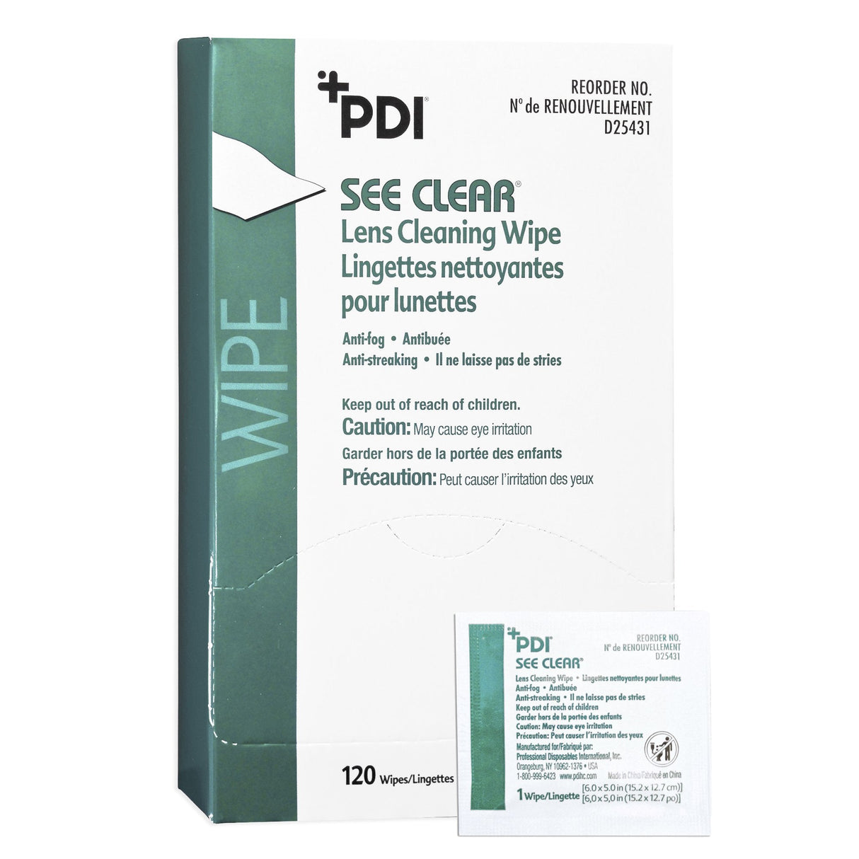 PDI | PDI See Clear Eye Glass Cleaning Wipe, 6" x 5" | D25431