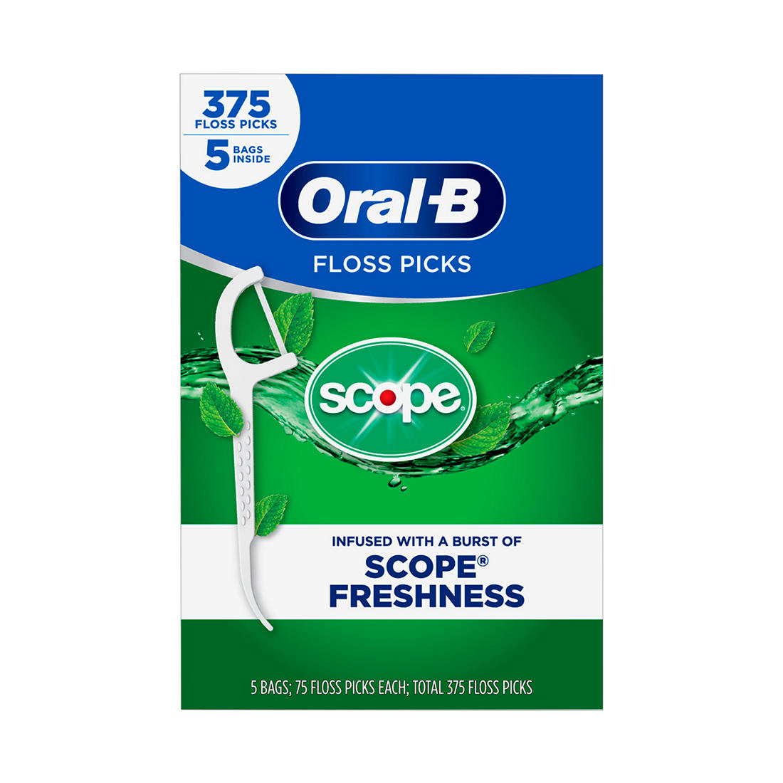 Procter & Gamble | Oral-B Burst of Scope Floss Picks, Fresh Mint, 375 ct. | 294941