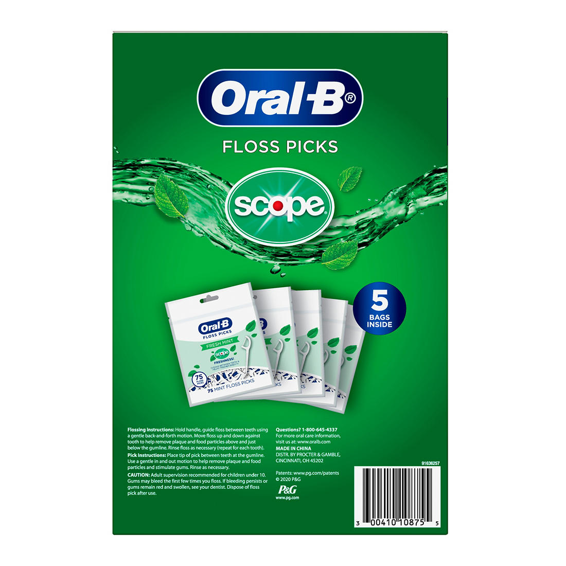 Procter & Gamble | Oral-B Burst of Scope Floss Picks, Fresh Mint, 375 ct. | 294941