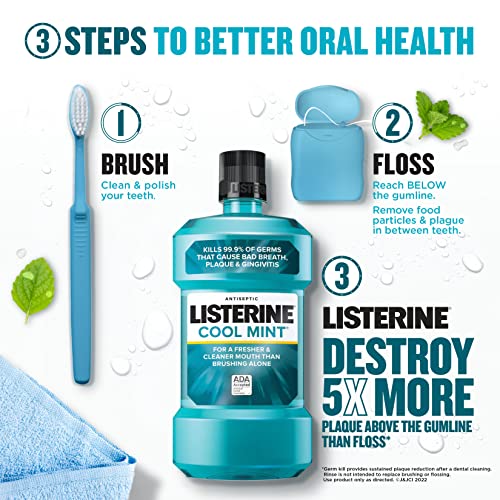 LISTERINE | Listerine Cool Mint Antiseptic Mouthwash, Bad Breath & Plaque Oral Care, 500 mL | 20506-1.1