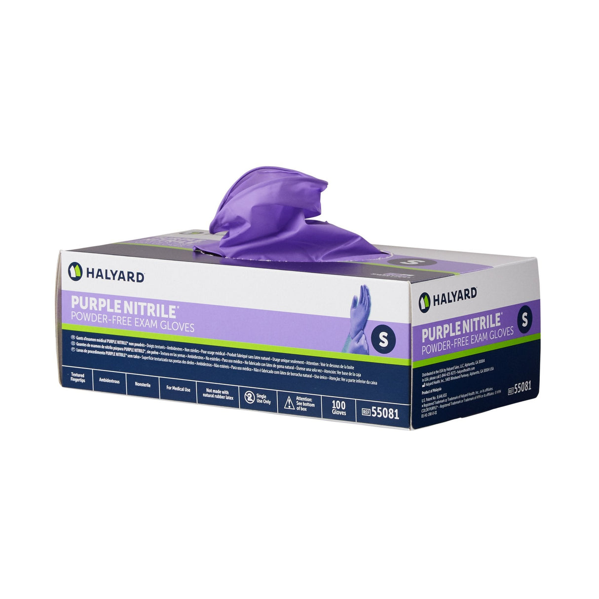 O&M Halyard Inc | Halyard Exam Glove Purple Nitrile NonSterile Nitrile Standard Cuff Length Textured Fingertips Purple Chemo Tested | 55081-BX/100