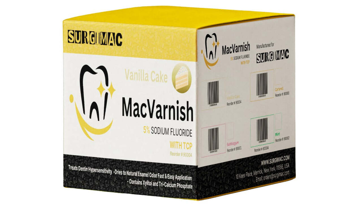 MacVarnish 5% Sodium Fluoride Varnish with TCP - Vanilla. 50 x 0.4ml unit 90004-Bx