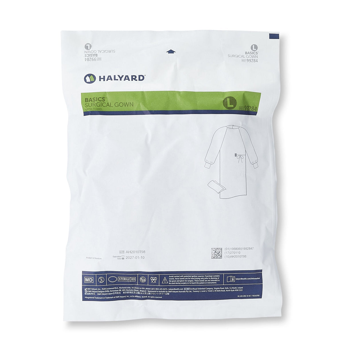 O&M Halyard Inc | Surgical Gown with Towel Halyard Basics Large Blue Sterile Disposable | 99284-1