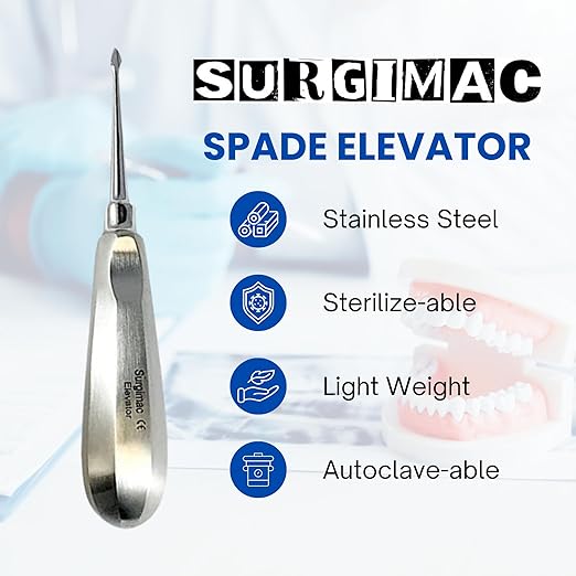 SurgiMac | Dental Elevator #60, Spade Root Extracting Elevator with Concave Tip, Stainless Steel | 12-1901s