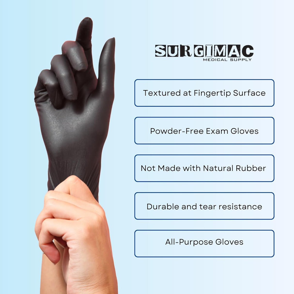 SurgiMac | Nitrile Exam Gloves MacSoft by SurgiMac | Black | Chemo Tested | 100 Count | 8115-XS