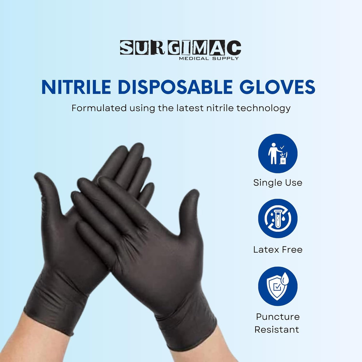 SurgiMac | Nitrile Exam Gloves MacSoft by SurgiMac | Black | Chemo Tested | 100 Count | 8115-XS