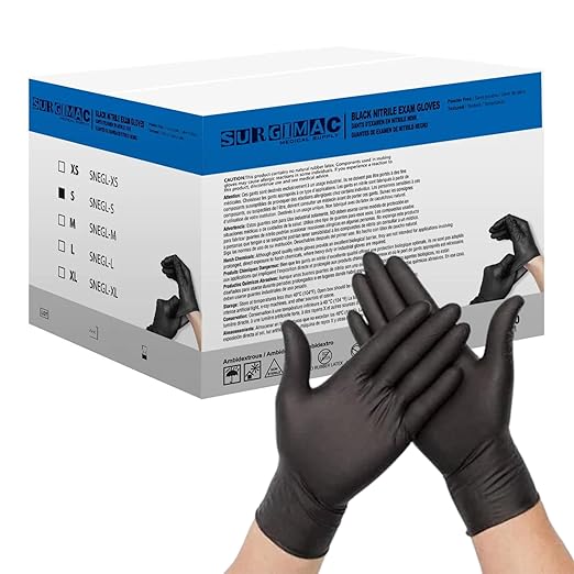 SurgiMac | Nitrile Exam Gloves MacSoft by SurgiMac | Black | Chemo Tested | 100 Count | 8115-XS-CS