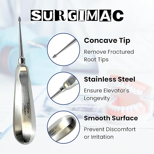 SurgiMac | Dental Elevator #60, Spade Root Extracting Elevator with Concave Tip, Stainless Steel | 12-1901s