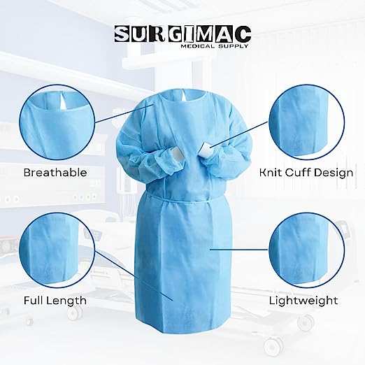 SurgiMac | Disposable Isolation Gowns - One Size Fits - Fluid Resistant | 10-1551