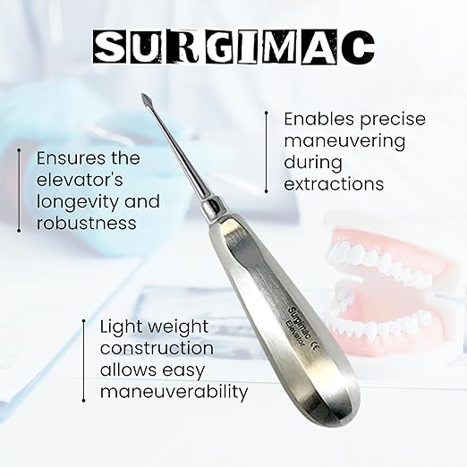 SurgiMac | Dental Elevator #60, Spade Root Extracting Elevator with Concave Tip, Stainless Steel | 12-1901s