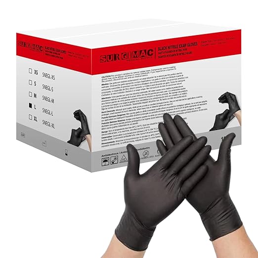 SurgiMac | Nitrile Exam Gloves MacSoft by SurgiMac | Black | Chemo Tested | 100 Count | 8118-L-CS