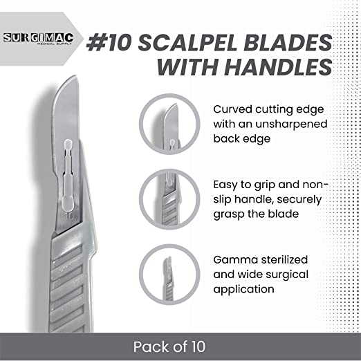 SurgiMac | Surgical Scalpel Blade, Plastic Handle, ProCut, Sterile, Stainless Steel, Box of 10 | 10-4110-P
