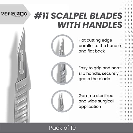 SurgiMac | Surgical Scalpel Blade, Plastic Handle, ProCut, Sterile, Stainless Steel, Box of 10 | 10-4110-P