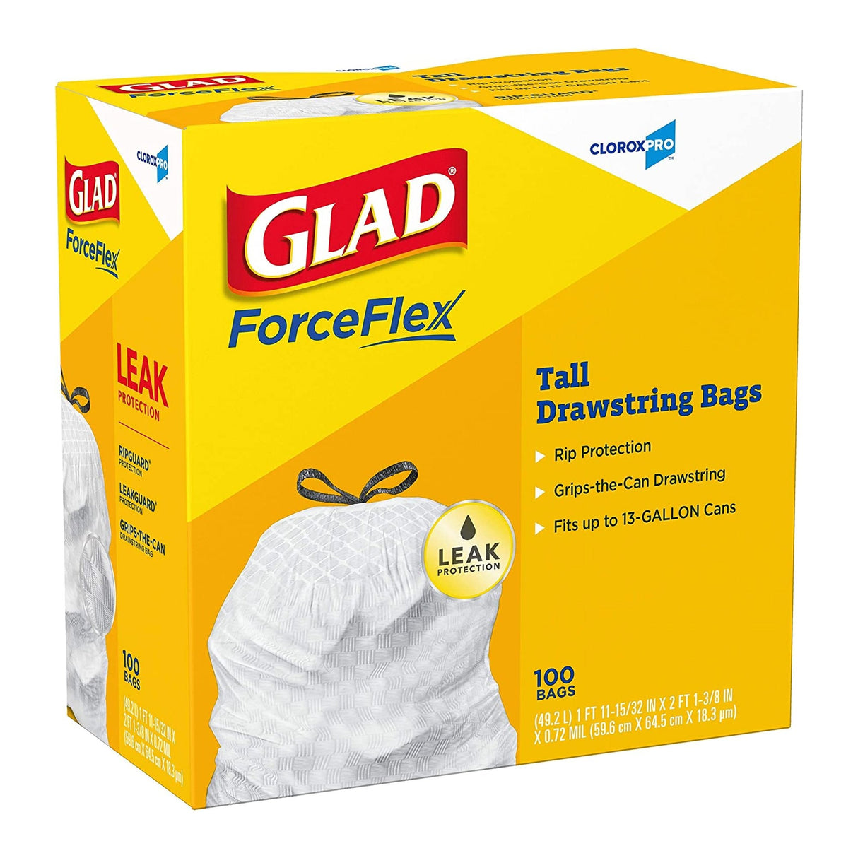 Clorox | Glad Tall Kitchen Drawstring Plastic Trash Bags - White, 150 ct./13 gal | 70427