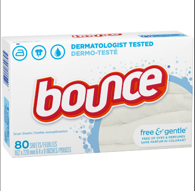 Procter & Gamble | Bounce Dryer Sheets, Free & Gentle, 80/bx, 9bx/cs | 3700034087