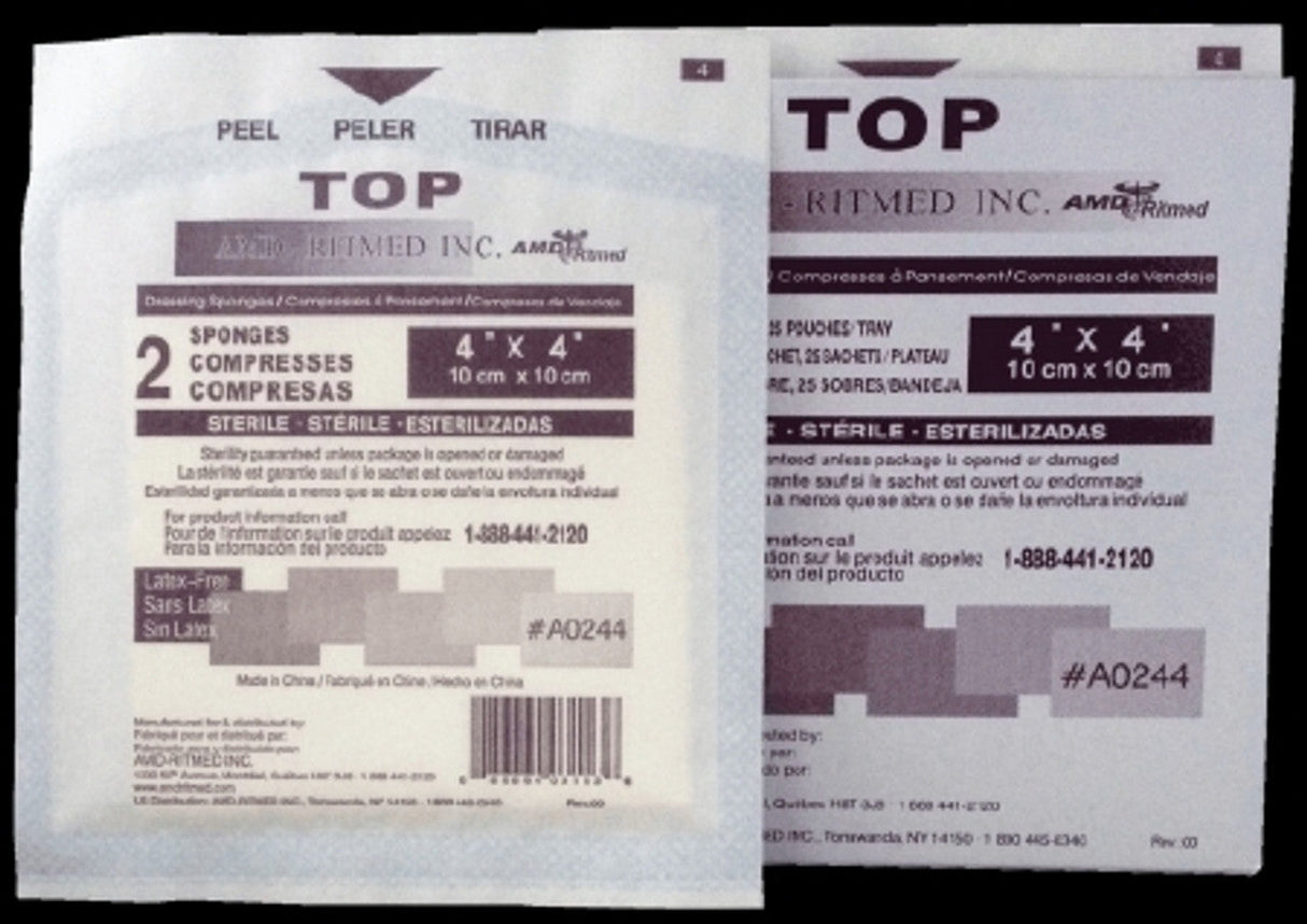 Medicom | Top Sponge, Gauze Cover With Cellulose Fill, 4" x 4", Sterile 2s, 50/Pk, 24 Pk/Cs | A0244