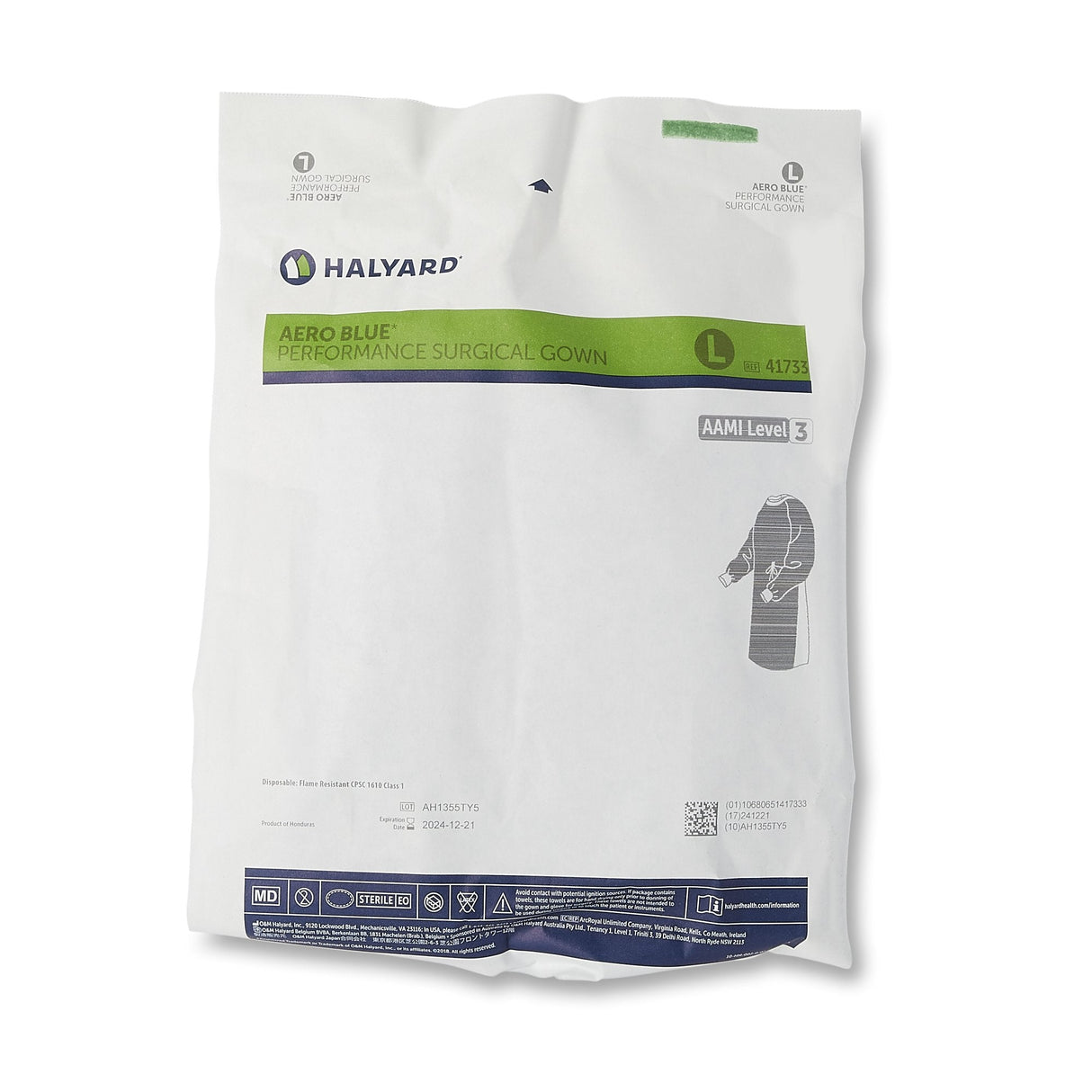 O&M Halyard Inc | Surgical Gown with Towel Aero Blue Blue Sterile AAMI Level 3 Disposable | 41733