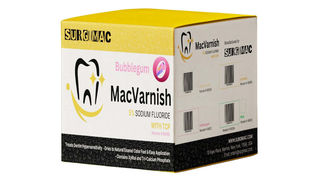 MacVarnish 5% Sodium Dental Fluoride Varnish with TCP - Bubblegum (50 x 0.4ml Units) 90001-Bx