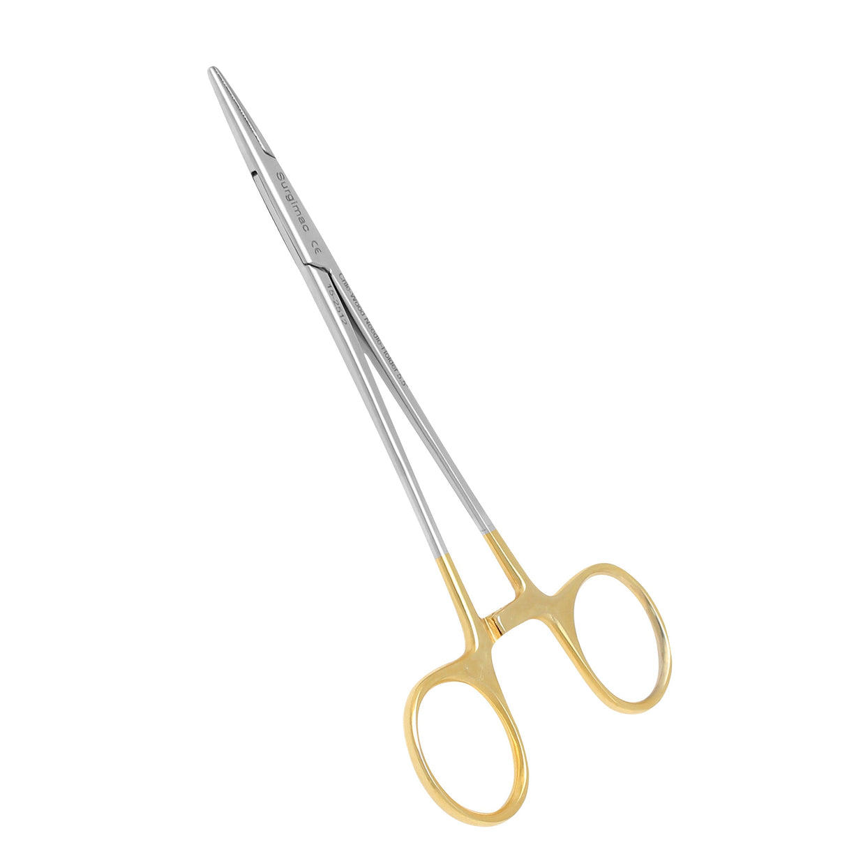 SurgiMac | SurgiMac 5.5"" Needle Holder w/ TC, Serrated Jaws, Straight, Gold Ring Handle, Pro Series, 1/Pk | 16-2512-P