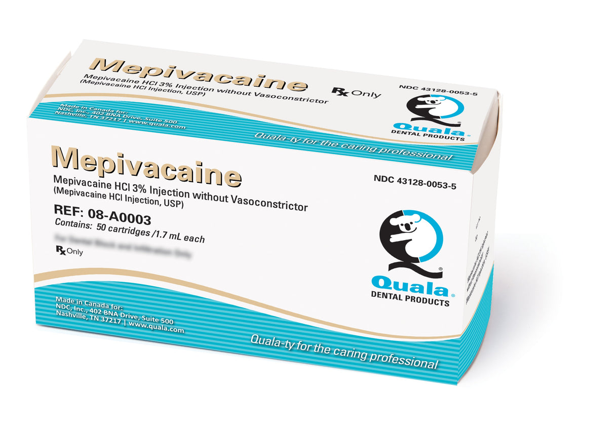 Quala Mepivacaine 3% Local Anesthetic PLAIN Cartridges, 1.7 mL 50/Box 08-A0003