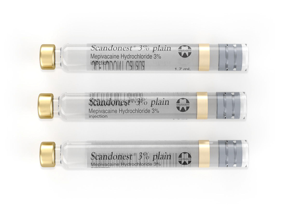 Septodont | Septodont Scandonest 3% Plain - Mepivacaine 3% without Vasoconstrictor, Box of 50 - 1.7 mL | 01-A1003