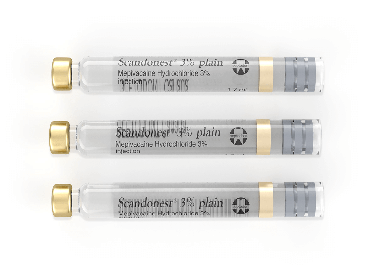 Scandonest 3% Plain - Mepivacaine 3% without Vasoconstrictor, Box of 50 - 1.7 mL 01-A1003-1