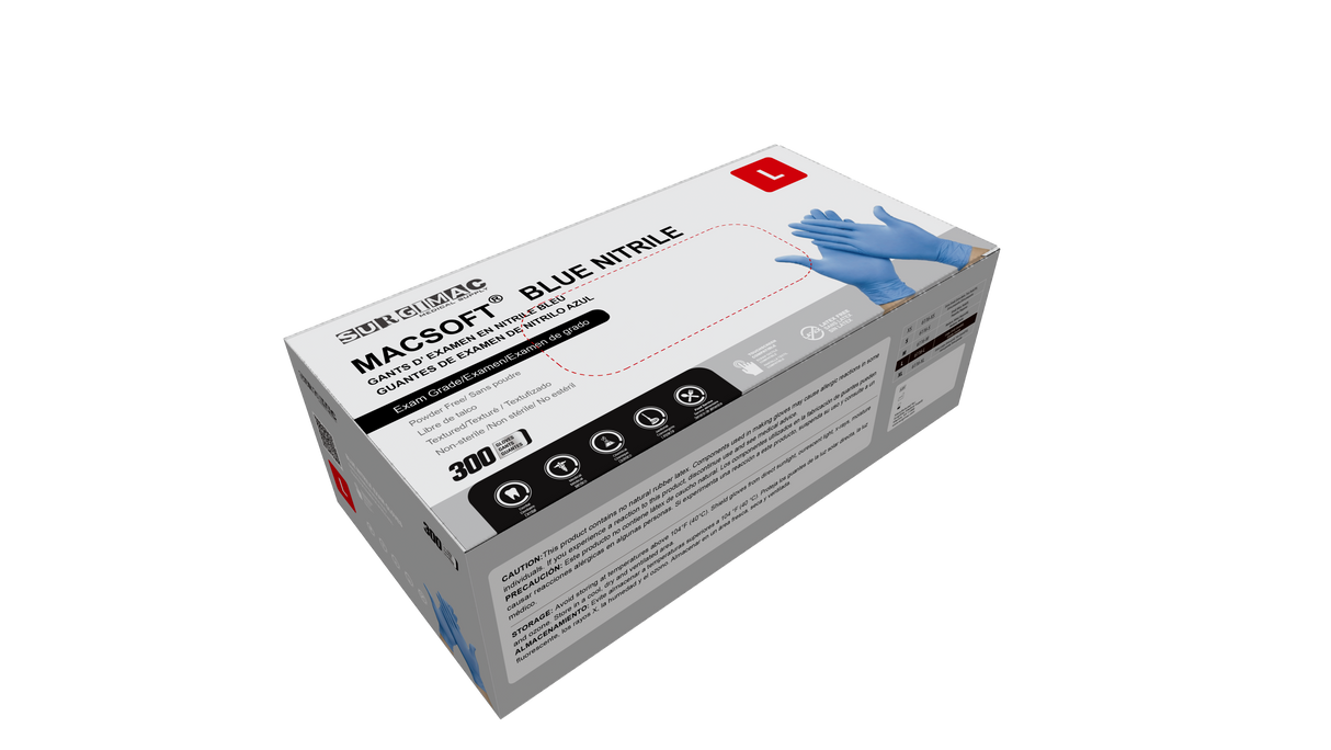 Nitrile Exam Gloves MacSoft by SurgiMac | Blue | Chemo Tested | 300 Count