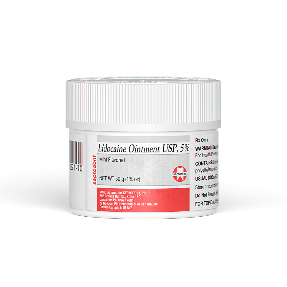 Septodont Lidocaine Ointment - USP 5% Mint Flavored Topical Anesthetic, 50 gm 01T0160