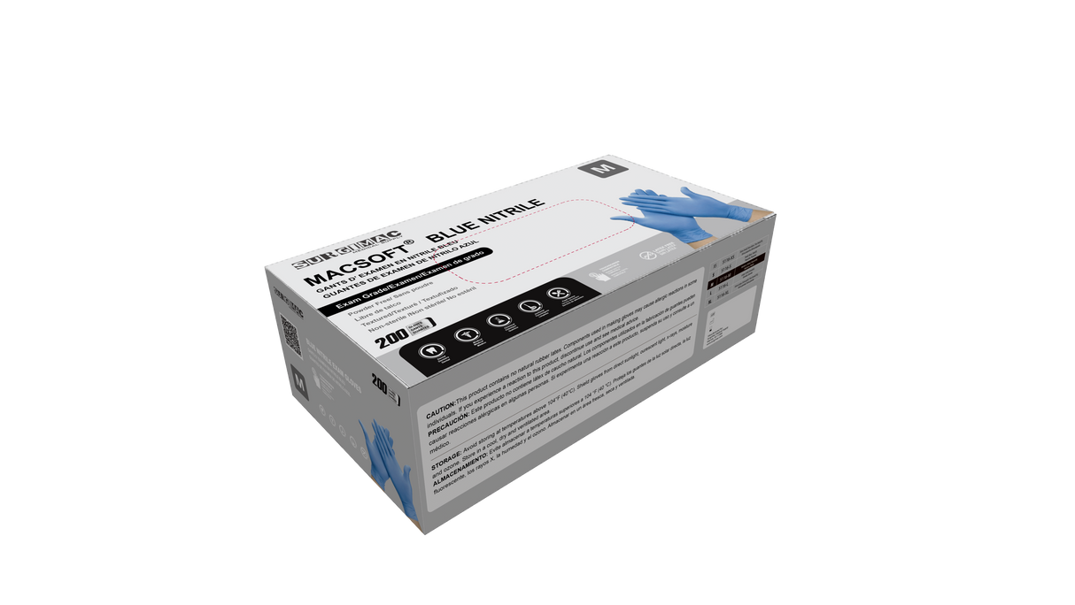 Nitrile Exam Gloves MacSoft by SurgiMac | Blue | Chemo Tested | 200 Count