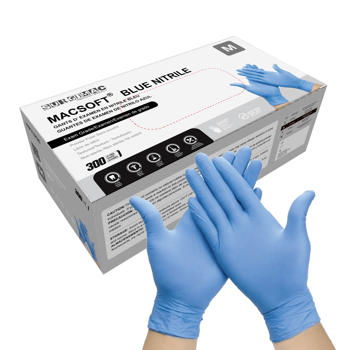 Nitrile Exam Gloves MacSoft by SurgiMac | Blue | Chemo Tested | 300 Count