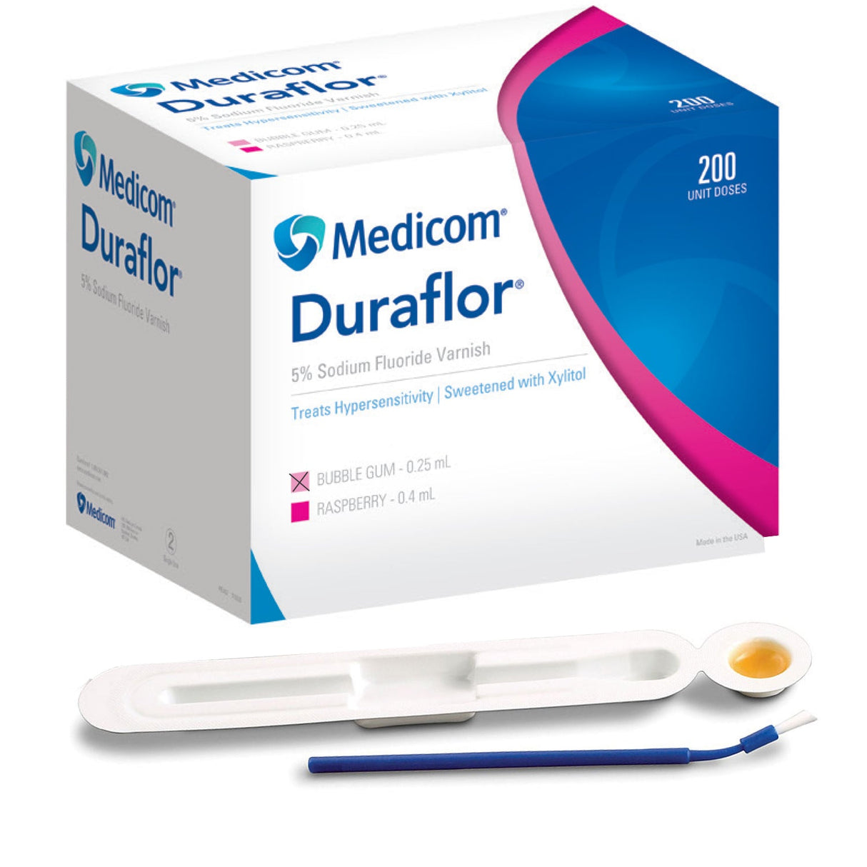 Medicom | Duraflor Sodium Fluoride Varnish (5%), Bubblegum, 200 - 0.25 mL Unit Doses | 1011-BG200
