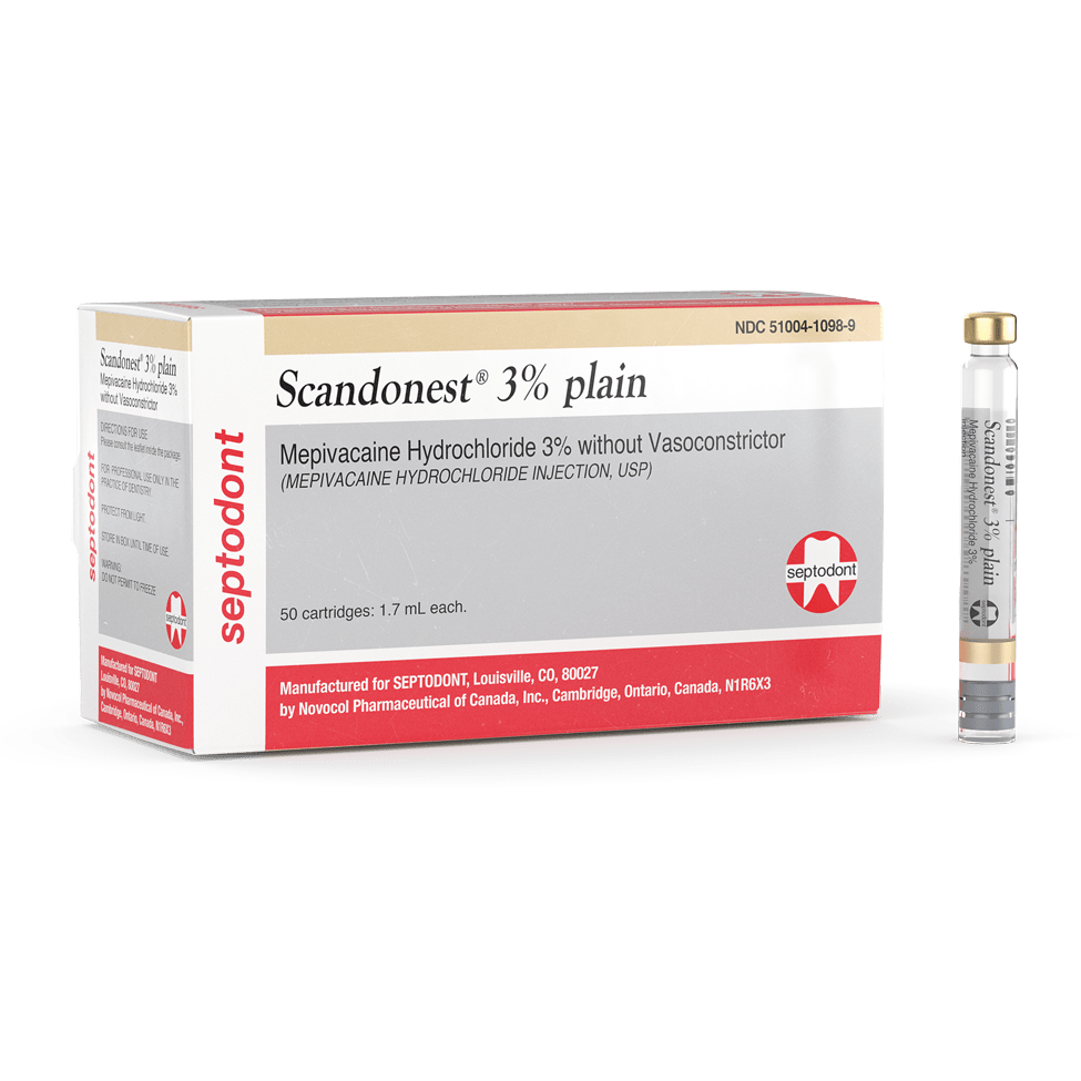 Septodont | Septodont Scandonest 3% Plain - Mepivacaine 3% without Vasoconstrictor, Box of 50 - 1.7 mL | 01-A1003