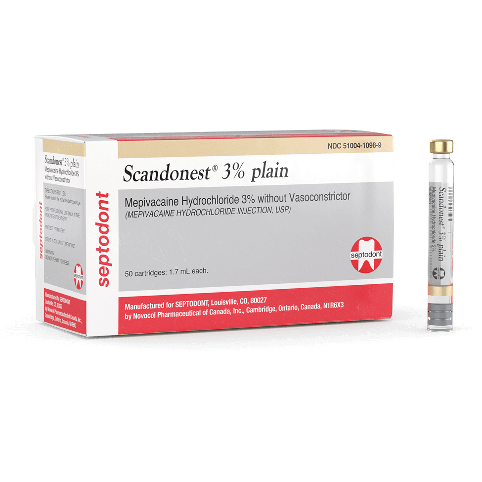 Scandonest 3% Plain - Mepivacaine 3% without Vasoconstrictor, Box of 50 - 1.7 mL 01-A1003-1