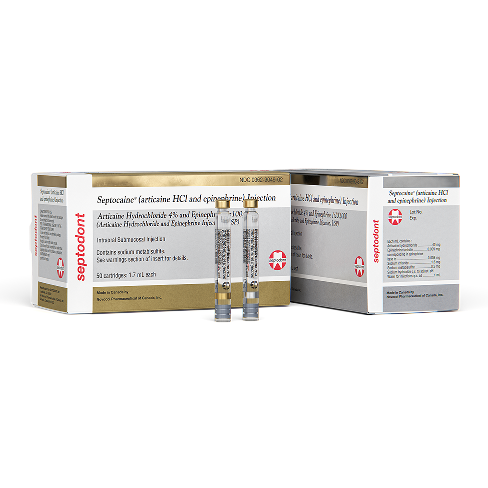 Septodont | Septodont Septocaine Articaine 4% with Epinephrine 1:100,000. Box of 50 - 1.7 mL | 01A1400-1