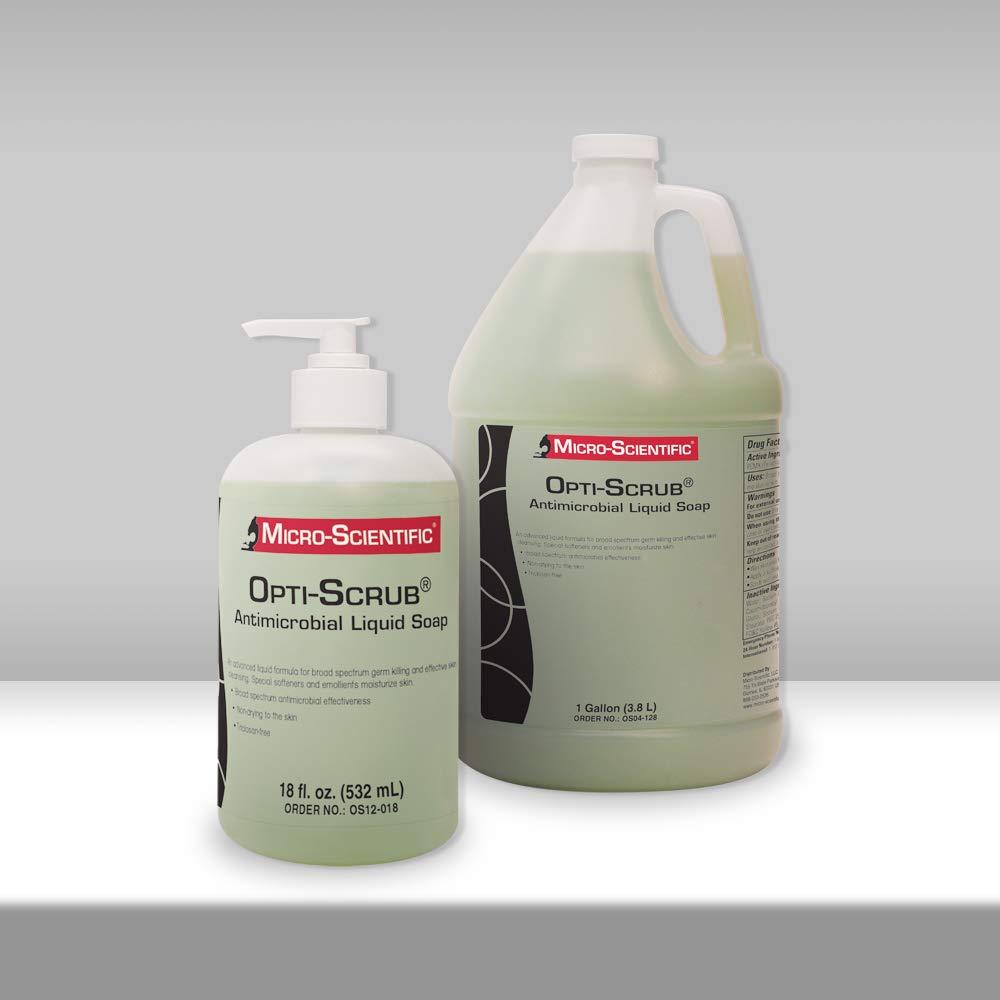 Micro Scientific Industries | Opti-Scrub Antimicrobial Liquid Soap, Broad Spectrum, Non-Drying, 18 Ounce | OS12-018