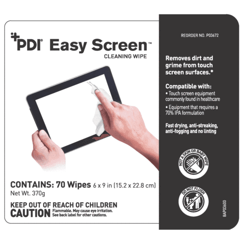 PDI | Easy Screen Surface Cleaner Premoistened Alcohol Based Manual Pull Wipe 70 Count Canister Alcohol Scent NonSterile | P03672-1