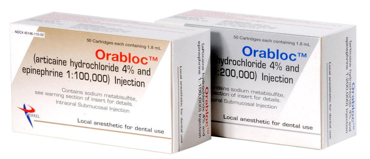 Pierrel Pharma | Orabloc Articaine HCl 4% with Epinephrine 1:100,000 Injection Cartridges, 1.8 mL 50/Pk | 2101051