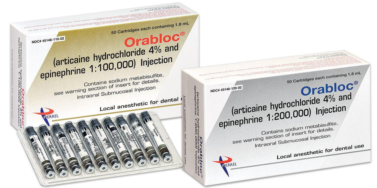 Pierrel Pharma | Orabloc Articaine HCl 4% with Epinephrine 1:100,000 Injection Cartridges, 1.8 mL 50/Pk | 2101051