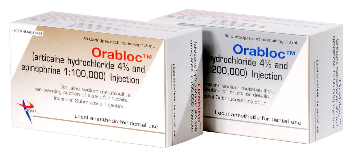 Pierrel Pharma | Orabloc Articaine HCl 4% with Epinephrine 1:200,000 Injection Cartridges, 1.8 mL 50/Pk | 2101052
